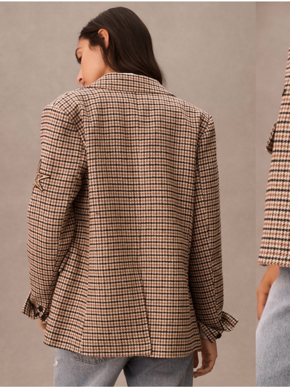 Anthropologie Appliqué Houndstooth Blazer Jacket - Picture 3 of 4